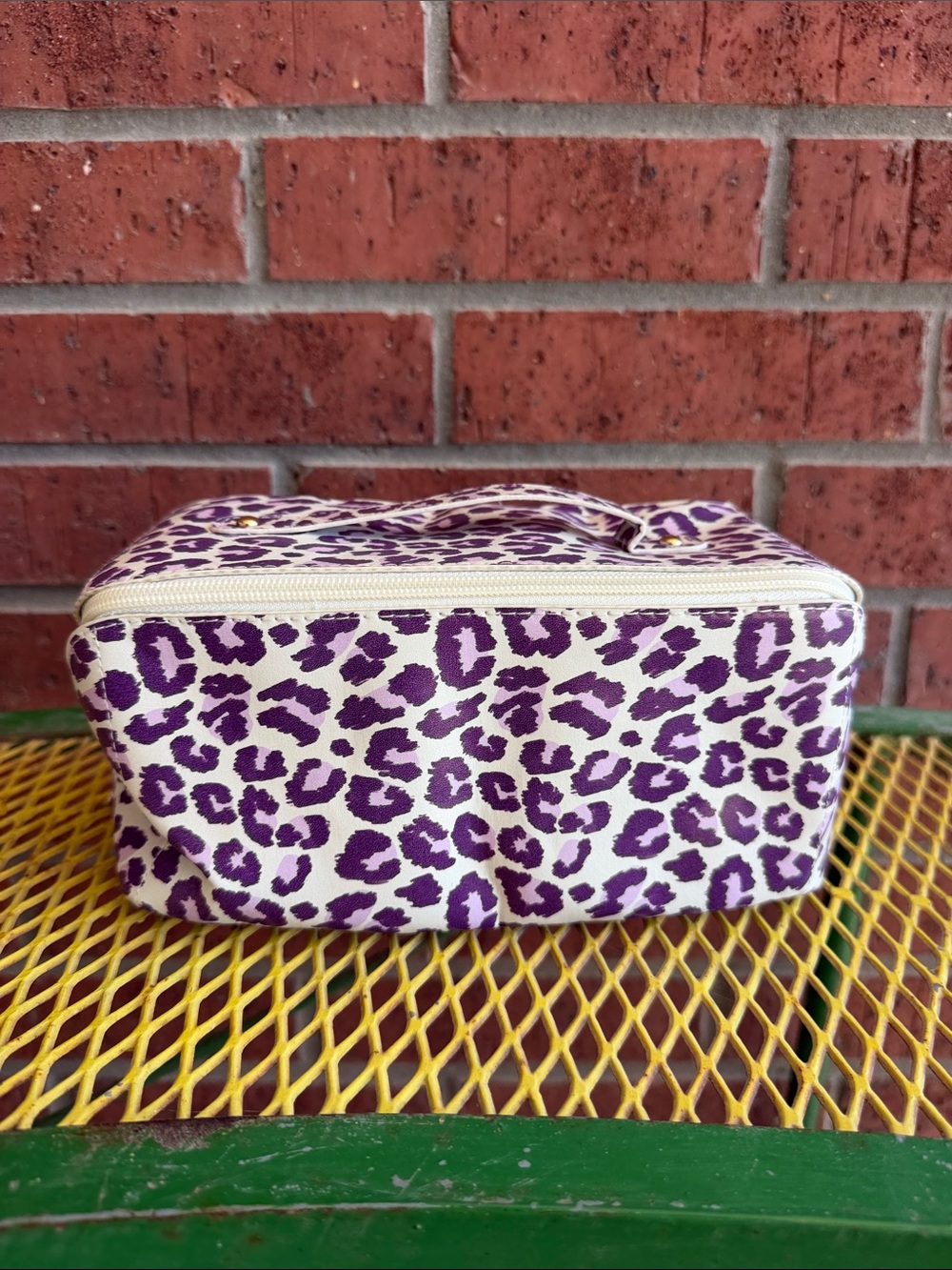 Purple Leopard Print Cosmetic Case with Top Handle